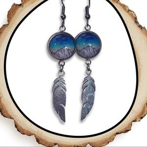 Mountain Skyline Dangling Feather Earrings